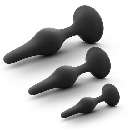 Anal Adventures Platinum Silicone Beginner Plug Kit - Black - Three Graduated Sizes