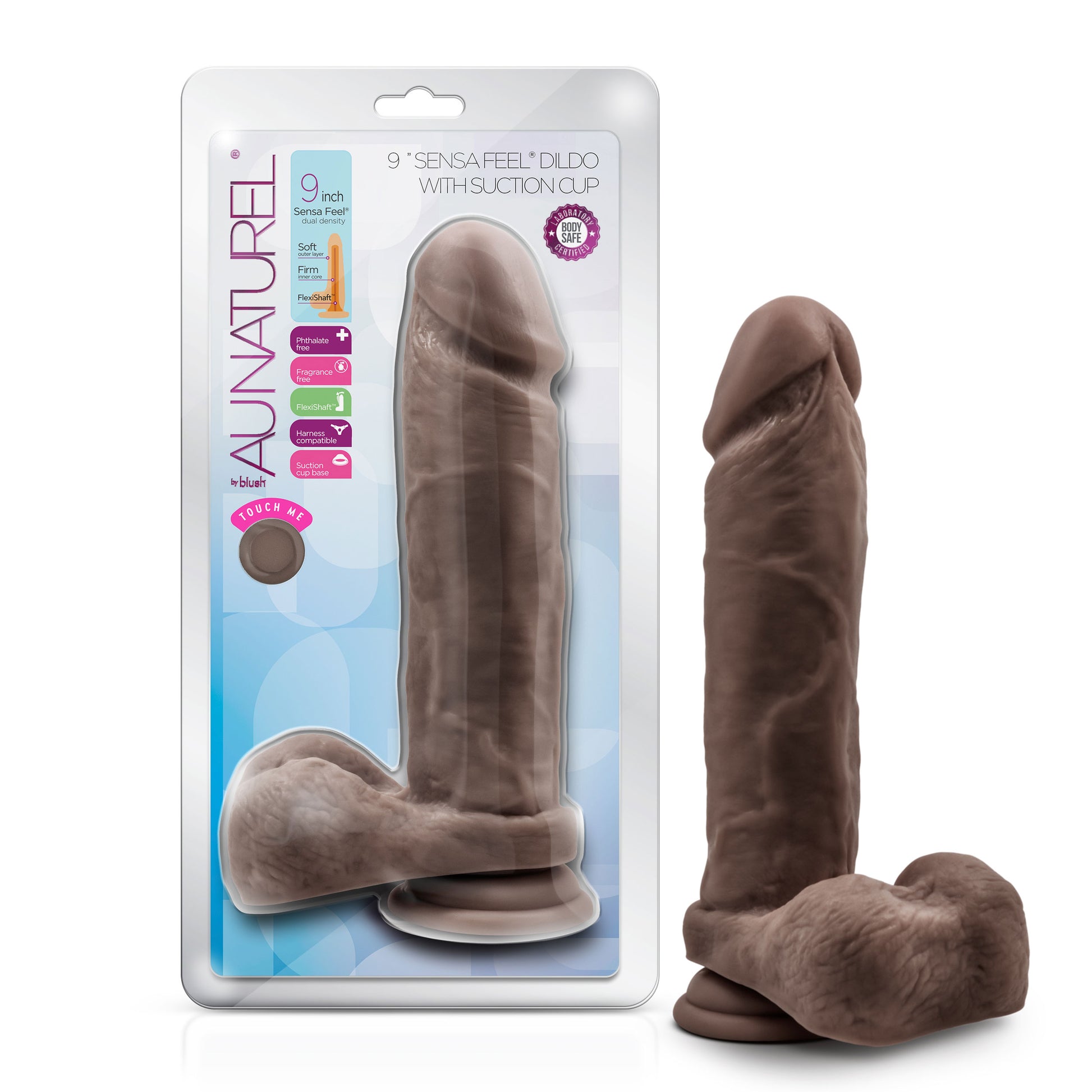 Au Natural 9 Inch Dildo with Suction Cup - Chocolate