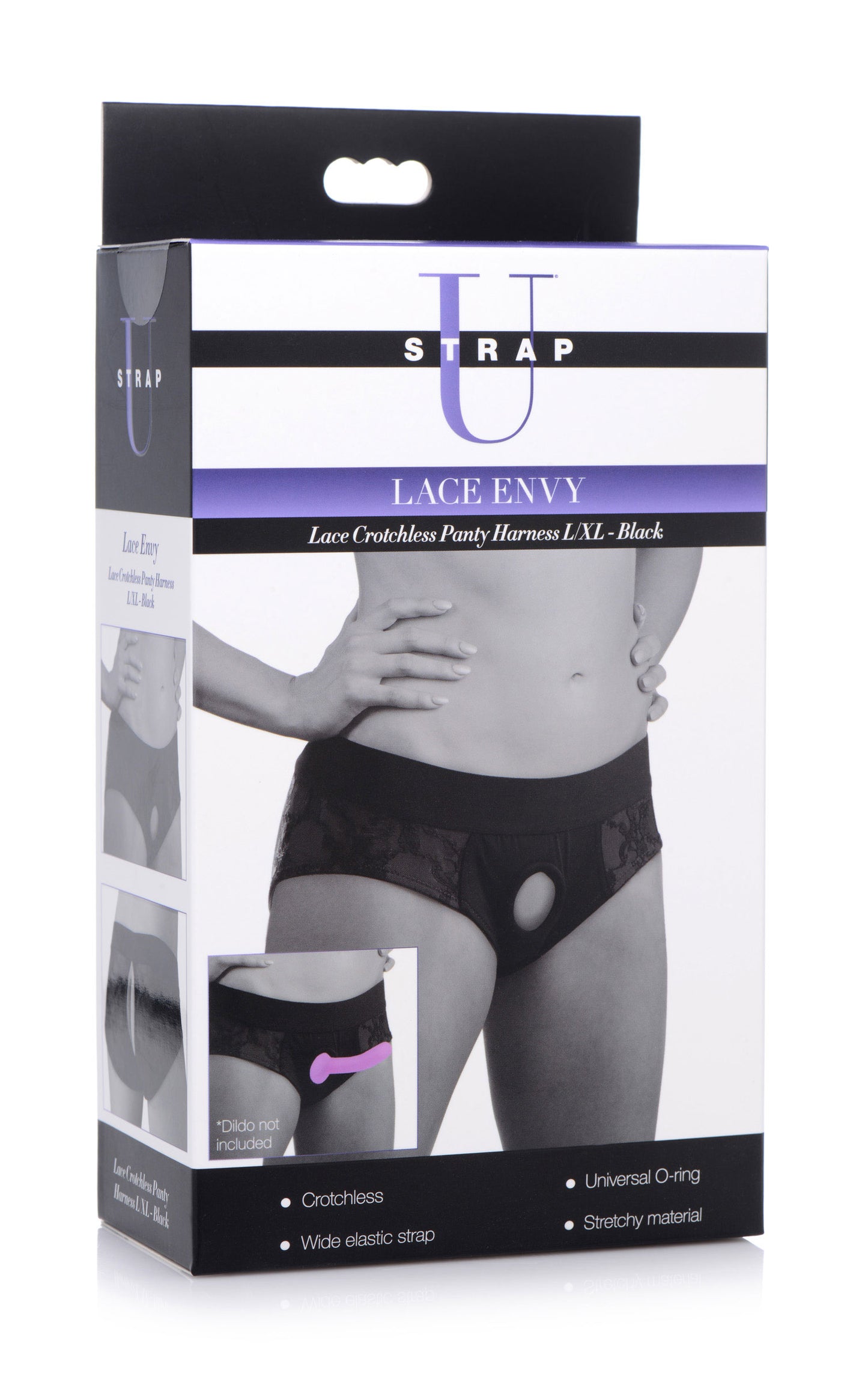 Lace Envy Black Crotchless Panty Harness - L/XL with Universal O-ring