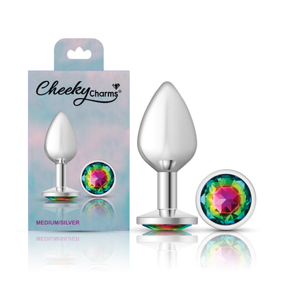 Cheeky Charms Rainbow Round Gem Medium Anal Plug – Silver