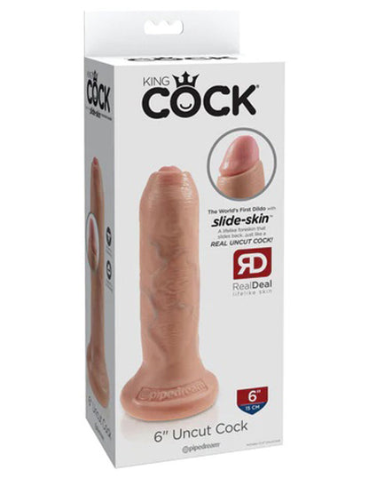 Pipedream King Cock 6 Inch Uncut Dildo with Movable Foreskin - Beige