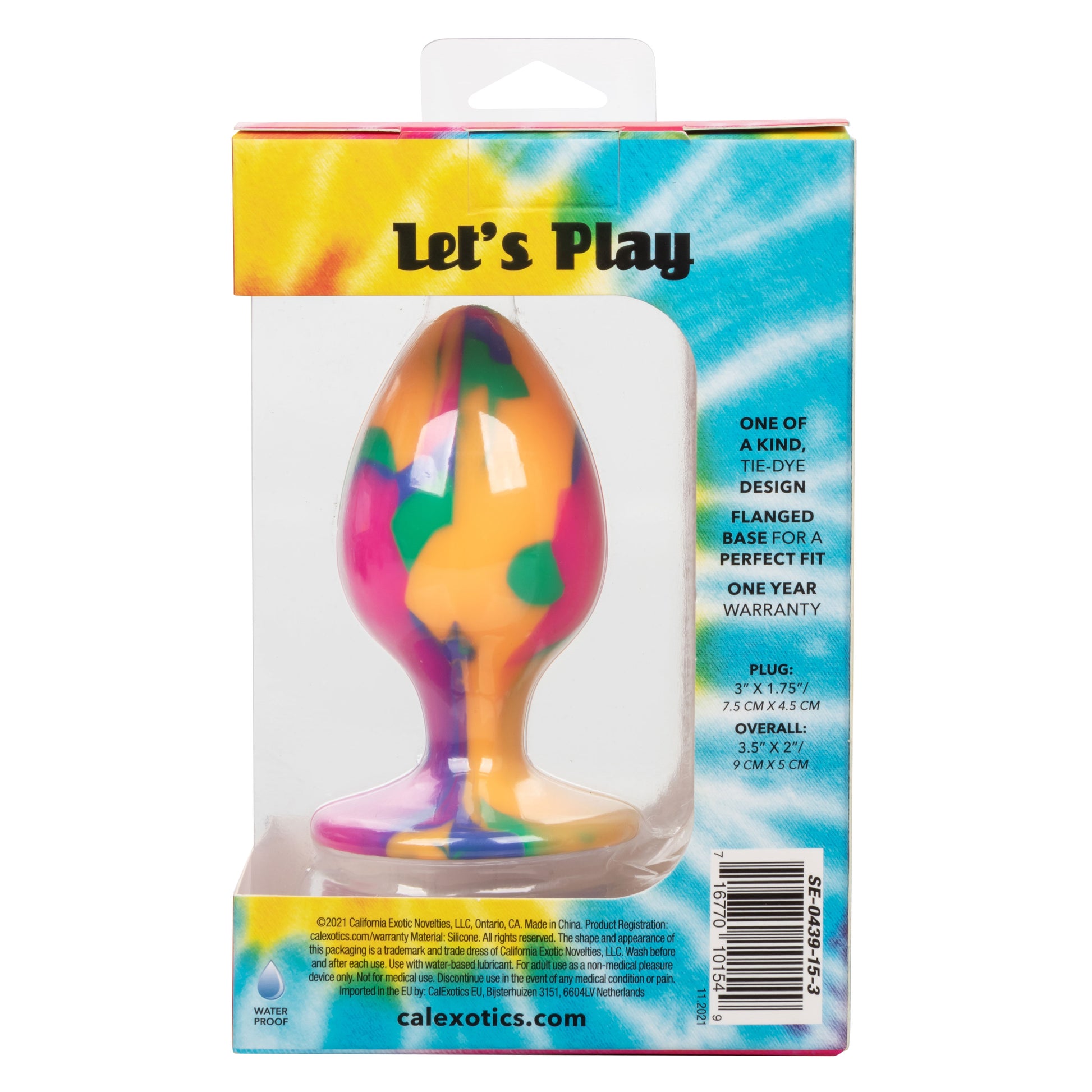 CalExotics Cheeky Large Tie-Dye Plug – Waterproof Silicone Anal Plug with Suction Cup – Multi-Color