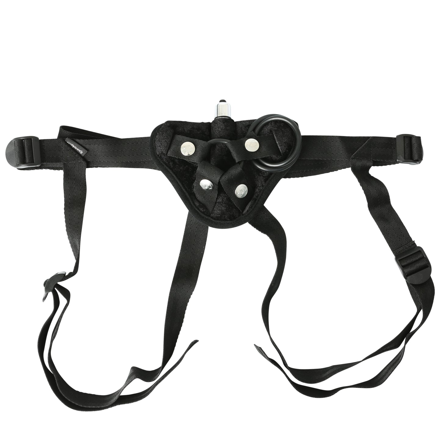 Sportsheets Vibrating Black Velvet Strap-On – Black, Adjustable, Includes Bullet Vibe