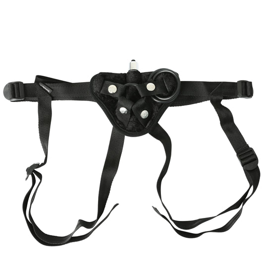 Sportsheets Vibrating Black Velvet Strap-On – Black, Adjustable, Includes Bullet Vibe