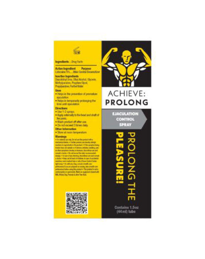 Achieve Prolong Ejaculation Control Spray 1 Oz – Lidocaine-Based Formula