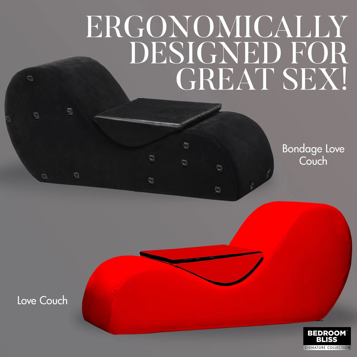 XR Brands Bondage Love Couch - Black - High-Density Foam with 26 Attachment Points