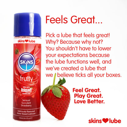 Skins Strawberry Water Based Lubricant 4.4oz – Strawberry Flavor, Water-Based