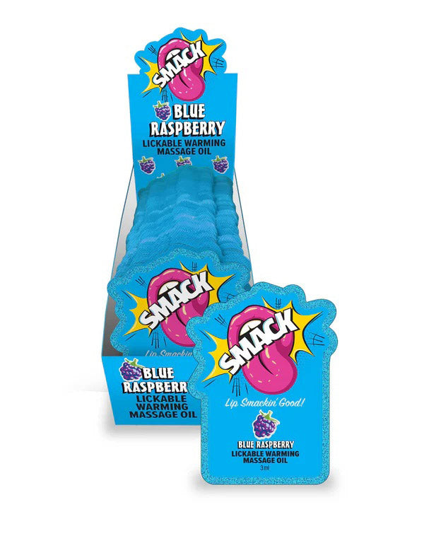 Little Genie SMACK Warming and Lickable Massage Oil - Blue Raspberry - 3ml Pouch Display