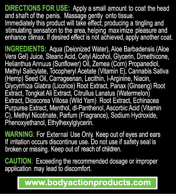 Body Action Hempleasure for Men Maximum Strength Arousal Cream 0.5 Oz – Infused with Hemp Seed Oil