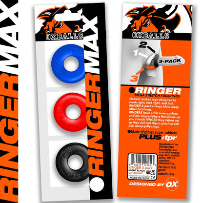 Oxballs Ringer Max 3-Pack - Larger Rubber Rings for Comfort - Multi