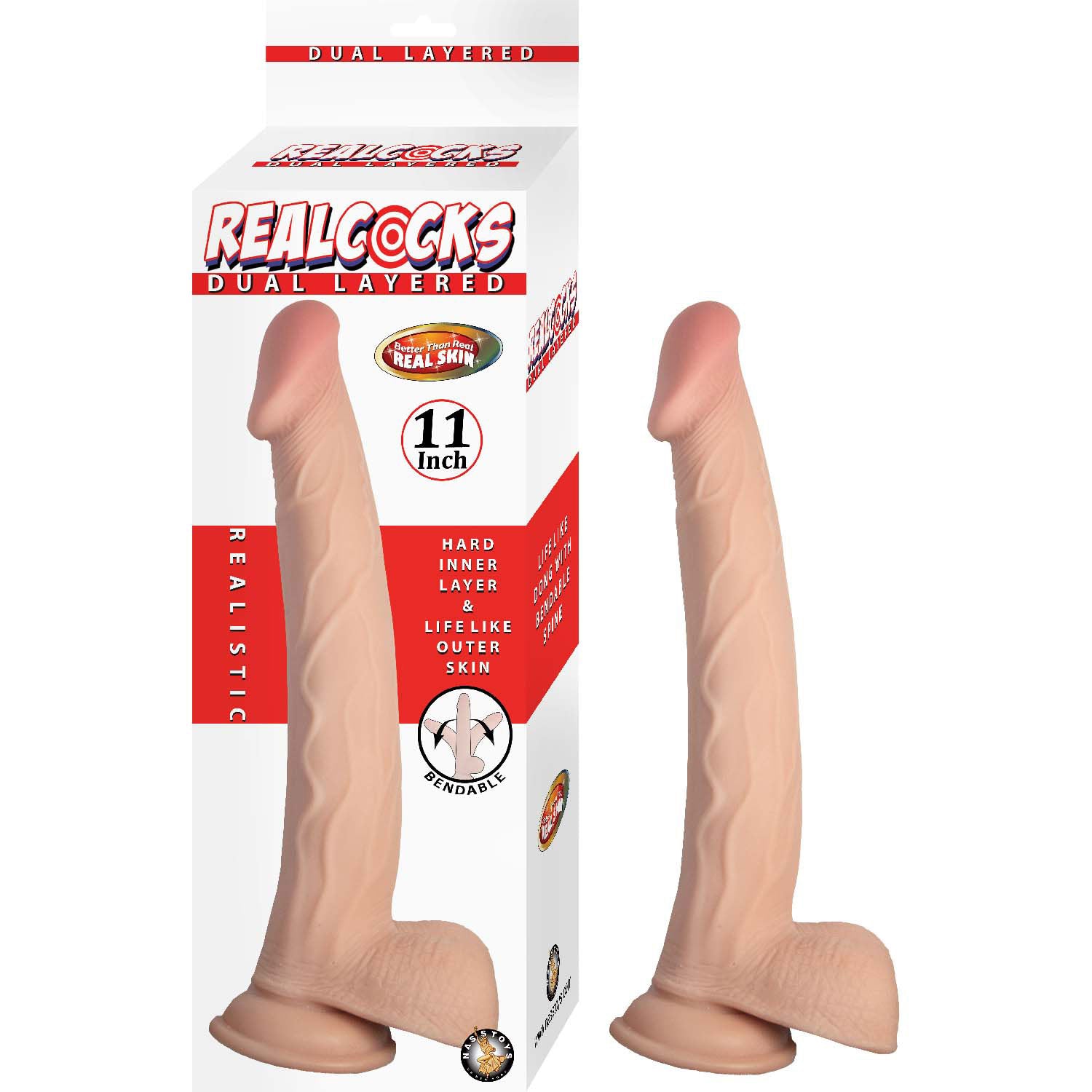 Realcocks Dual Layered 11" Dong - Realistic Feel, Bendable, White