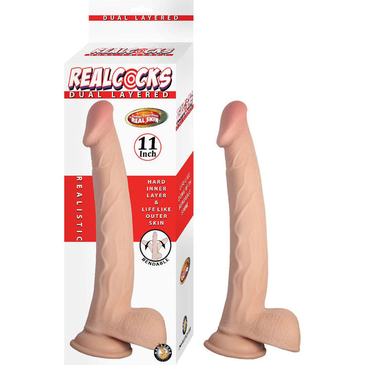 Realcocks Dual Layered 11" Dong - Realistic Feel, Bendable, White