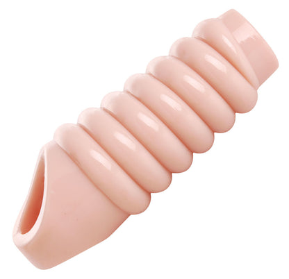 XR Brands Really Ample Ribbed Penis Enhancer Sheath – Beige – Erection Enhancing Sleeve
