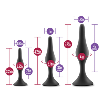 Blush Luxe Beginner Plug Kit - Butt Plugs for Gentle Booty Play - Black