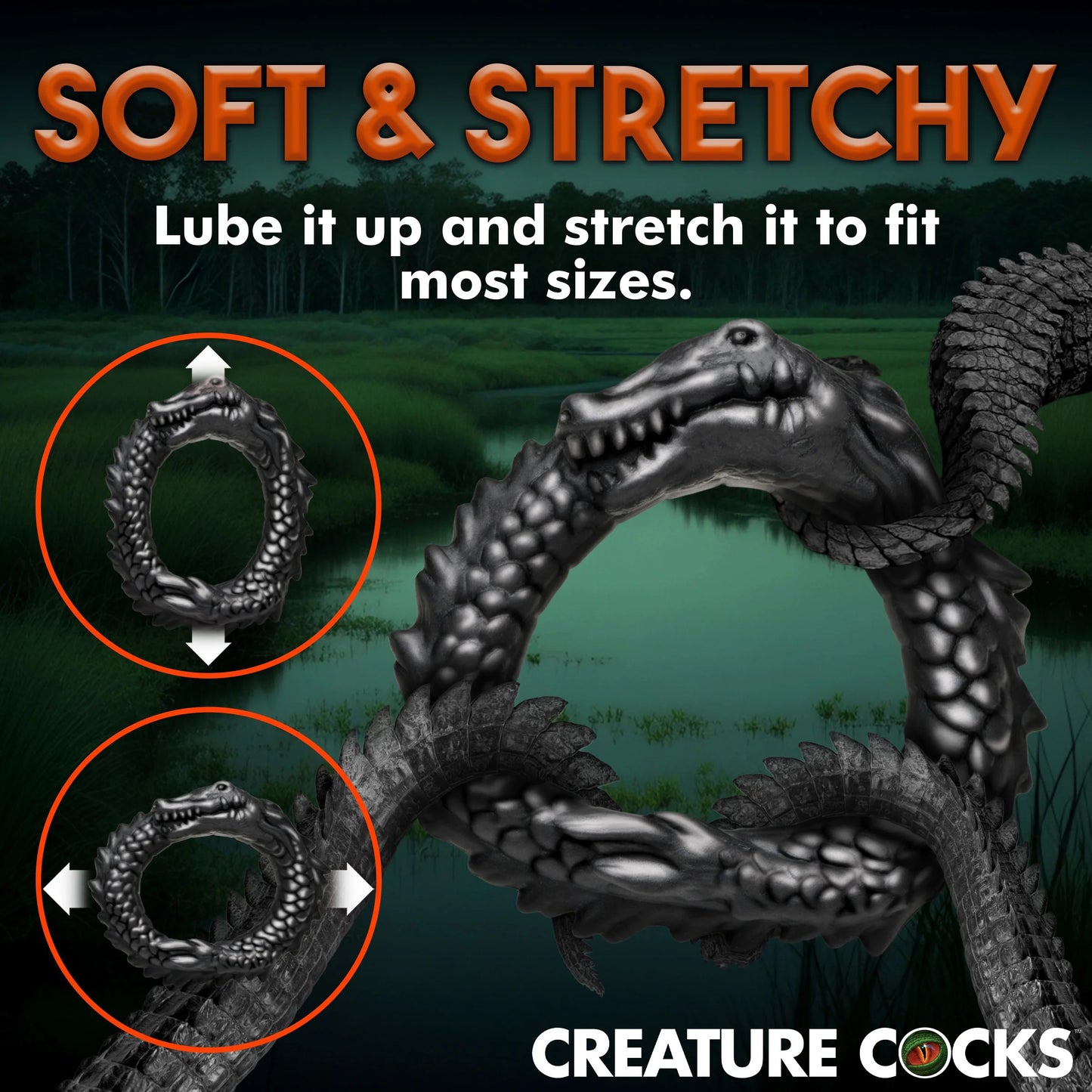 Black Caiman Silicone Cock Ring – Phthalate Free – Black
