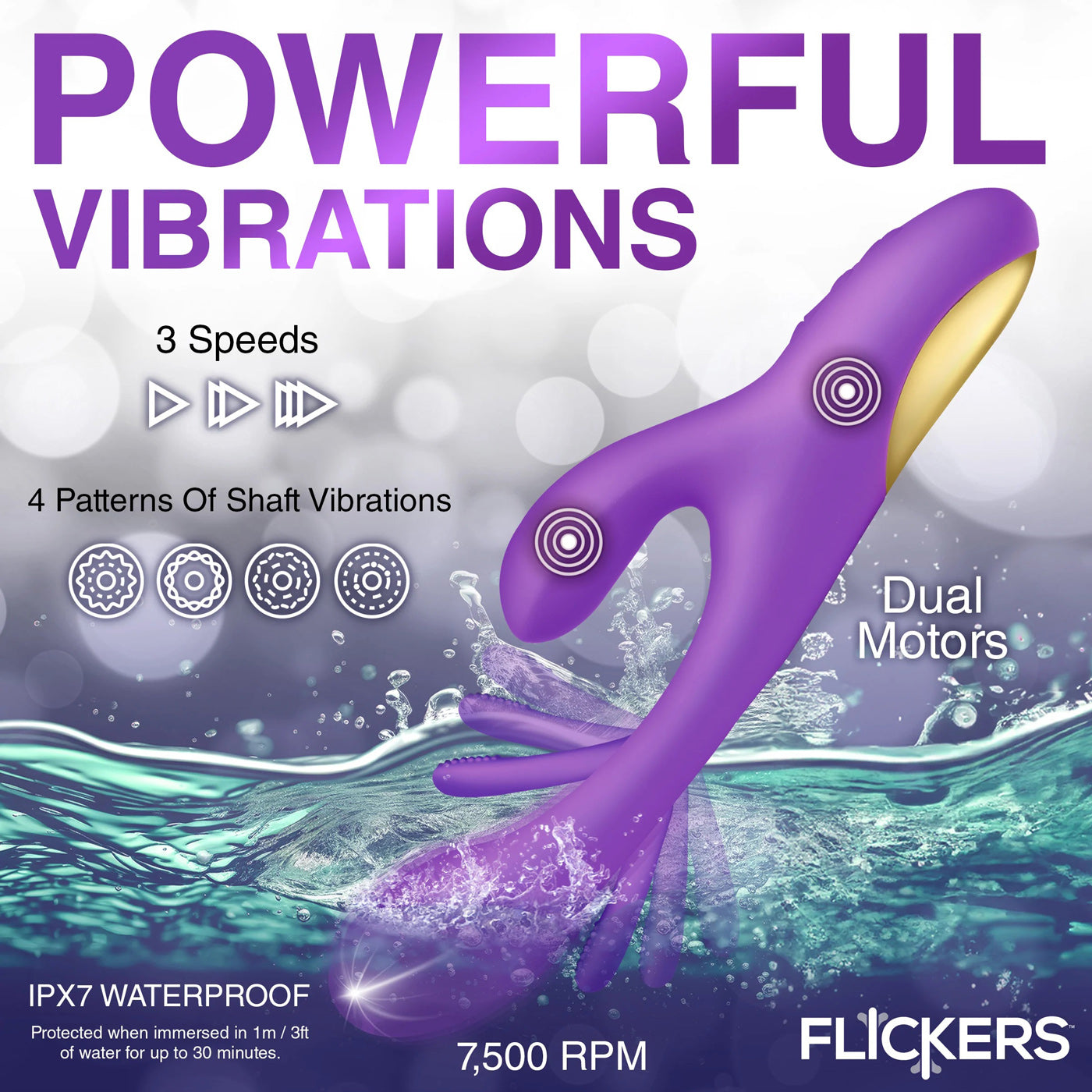 XR Brands Tri-Flick Silicone Rabbit Vibrator with Flicking Action – Purple
