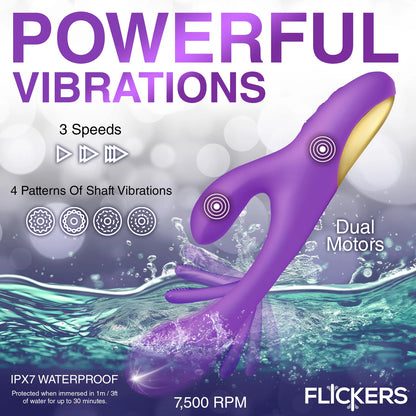 XR Brands Tri-Flick Silicone Rabbit Vibrator with Flicking Action – Purple