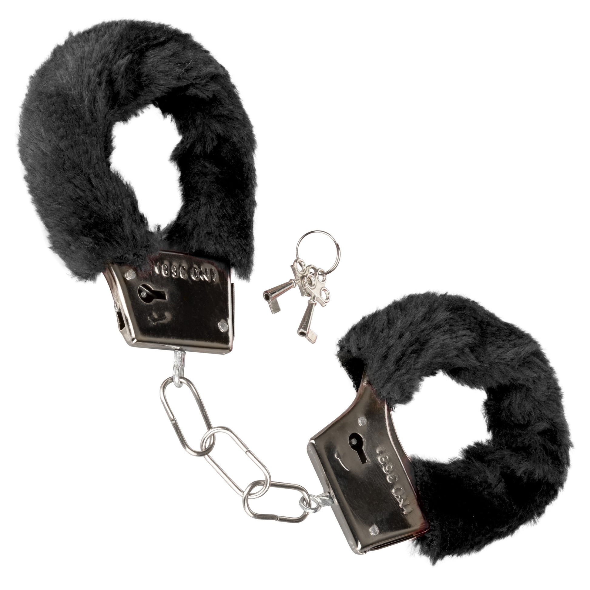 CalExotics Playful Furry Cuffs - Black Metal Handcuffs with Faux Fur