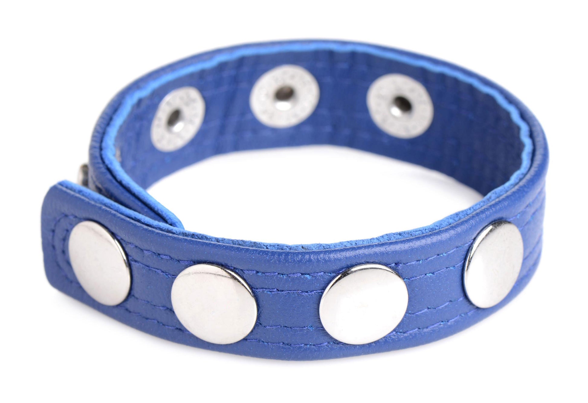 XR Brands Cock Gear Leather Speed Snap Cock Ring – Blue