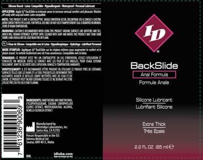 ID BackSlide Silicone Lubricant 2.2 Oz – Silicone-Based Anal Lubricant with Clove Extract