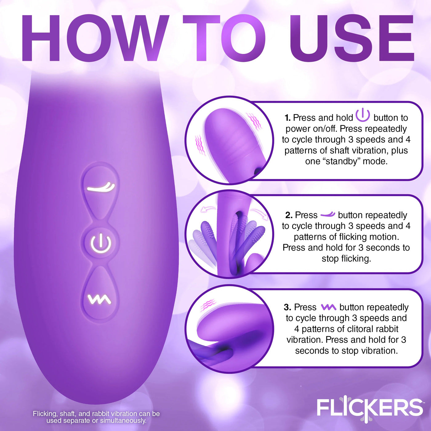 XR Brands Tri-Flick Silicone Rabbit Vibrator with Flicking Action – Purple