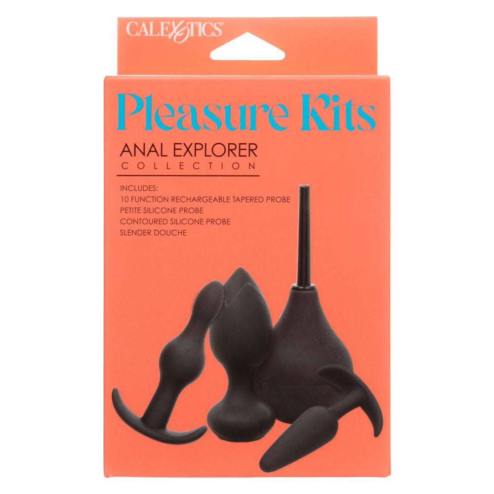 CalExotics Pleasure Kits Anal Explorer Collection - Black - 4-Piece Set with Rechargeable Probe