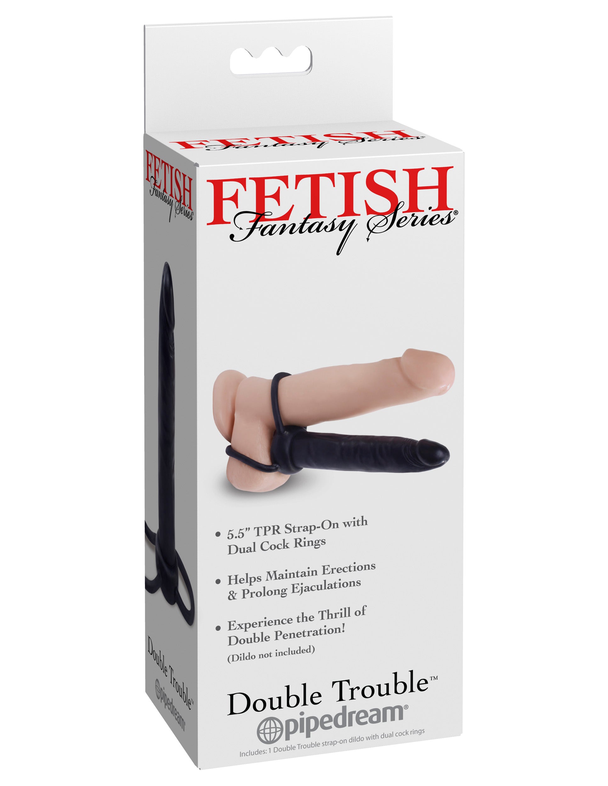 Pipedream Fetish Fantasies Double Trouble Strap-On Dildo with Dual Cock Rings - Black