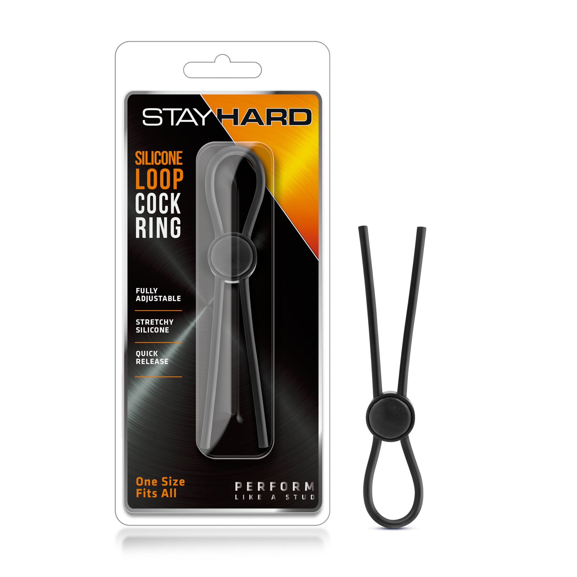 Blush Stay Hard Silicone Loop Cock Ring - Adjustable, Black