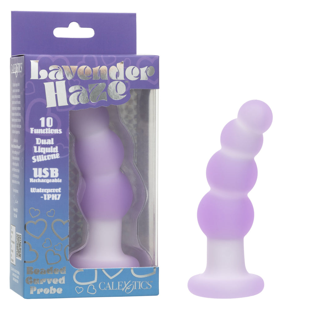 CalExotics Lavender Haze Beaded Curved Probe Vibrator, Dual-Layer Liquid Silicone, Rechargeable, Waterproof IPX7 – Purple