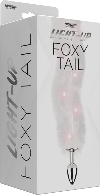 Hott Products Light Up Foxy Tail Butt Plug – White – Multi-Function