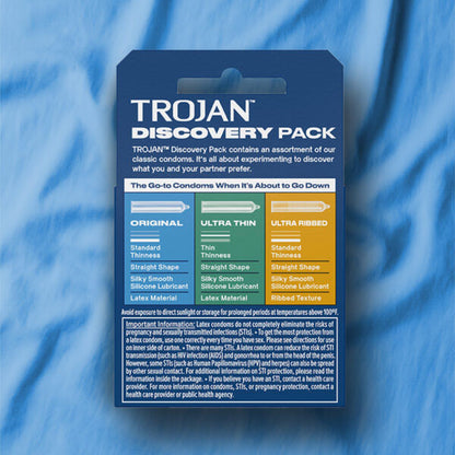Trojan Discovery Pack – Condom Variety Pack with Original, Ultra Thin, and Ultra Ribbed – 3 Count