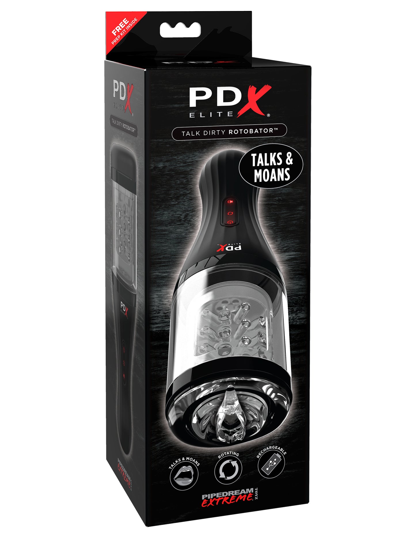 Pipedream PDX Elite Talk Dirty Rotobator – Automated Rotating Male Masturbator – Clear
