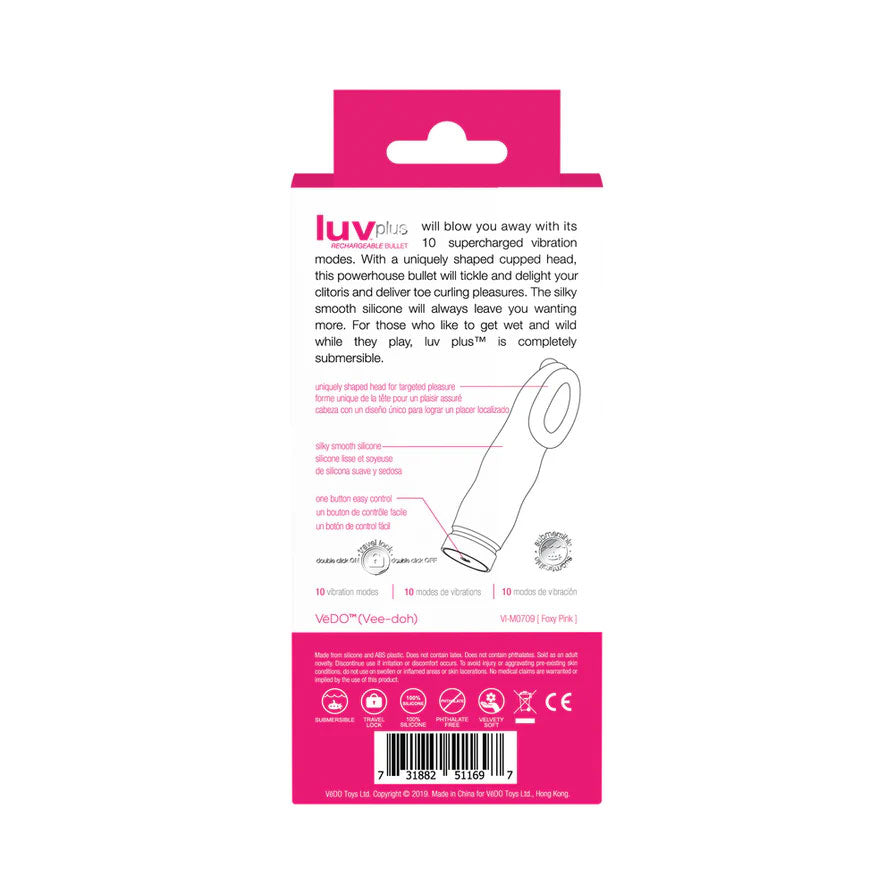 VeDO Luv Plus Rechargeable Mini Vibe - Multi-Function Waterproof Vibrator - Hot in Bed Pink