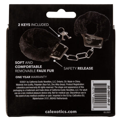 CalExotics Playful Furry Cuffs - Black Metal Handcuffs with Faux Fur
