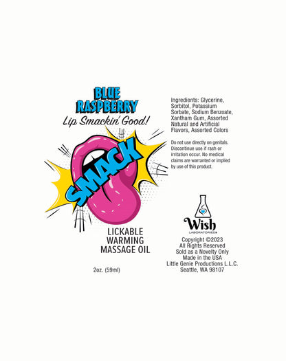 Smack Warming and Lickable Massage Oil - Blue Raspberry - 2 Oz