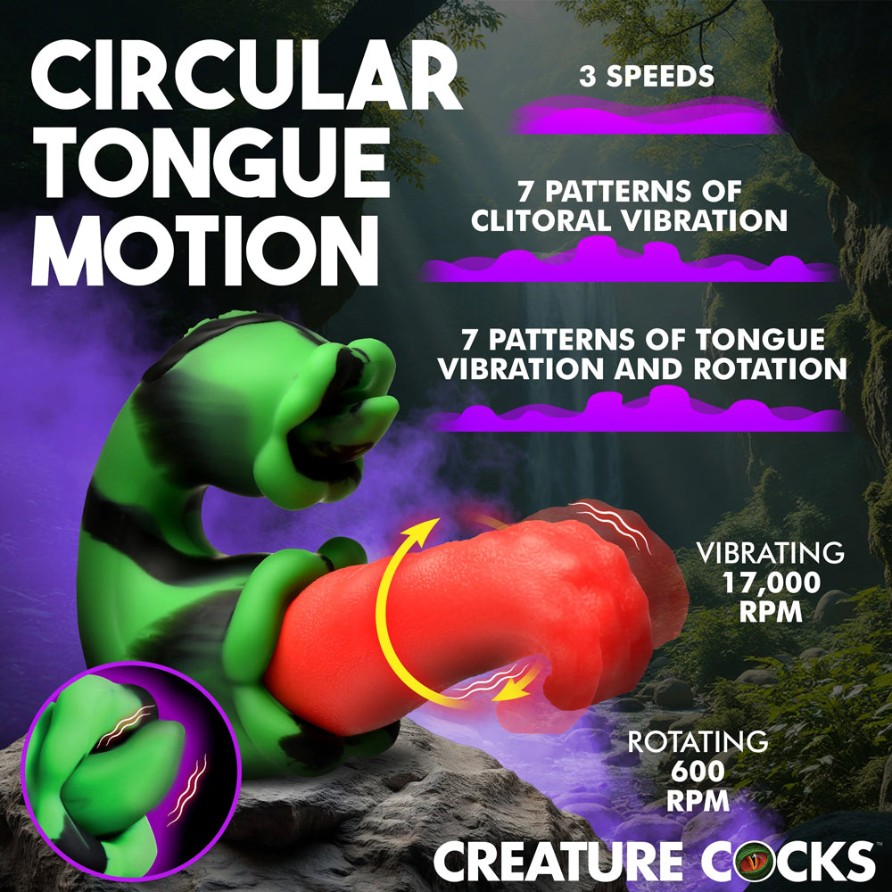 XR Brands Tongue Lasher Silicone Vibrator – Green – Multi-Function, Waterproof