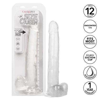CalExotics Size Queen 12-Inch Realistic Dildo with Suction Cup – Clear