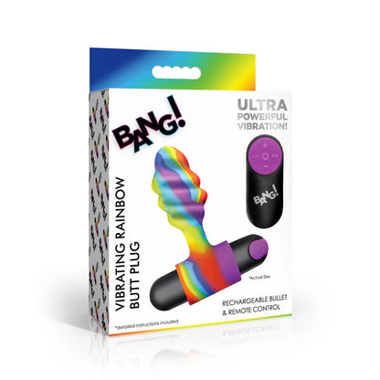 XR Brands Vibrating Rainbow Butt Plug with Bullet Vibrator – Rainbow