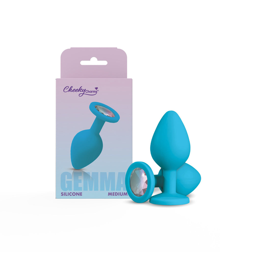 Gemma Teal Silicone Anal Plug with Clear Iridescent Gemstone – Medium