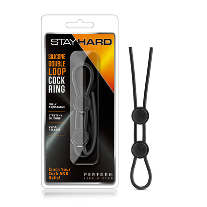Blush Stay Hard Silicone Double Loop Cock Ring - Black