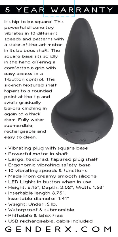 Evolved Novelties Hip to Be Square Vibrating Plug - Black - 10 Speeds