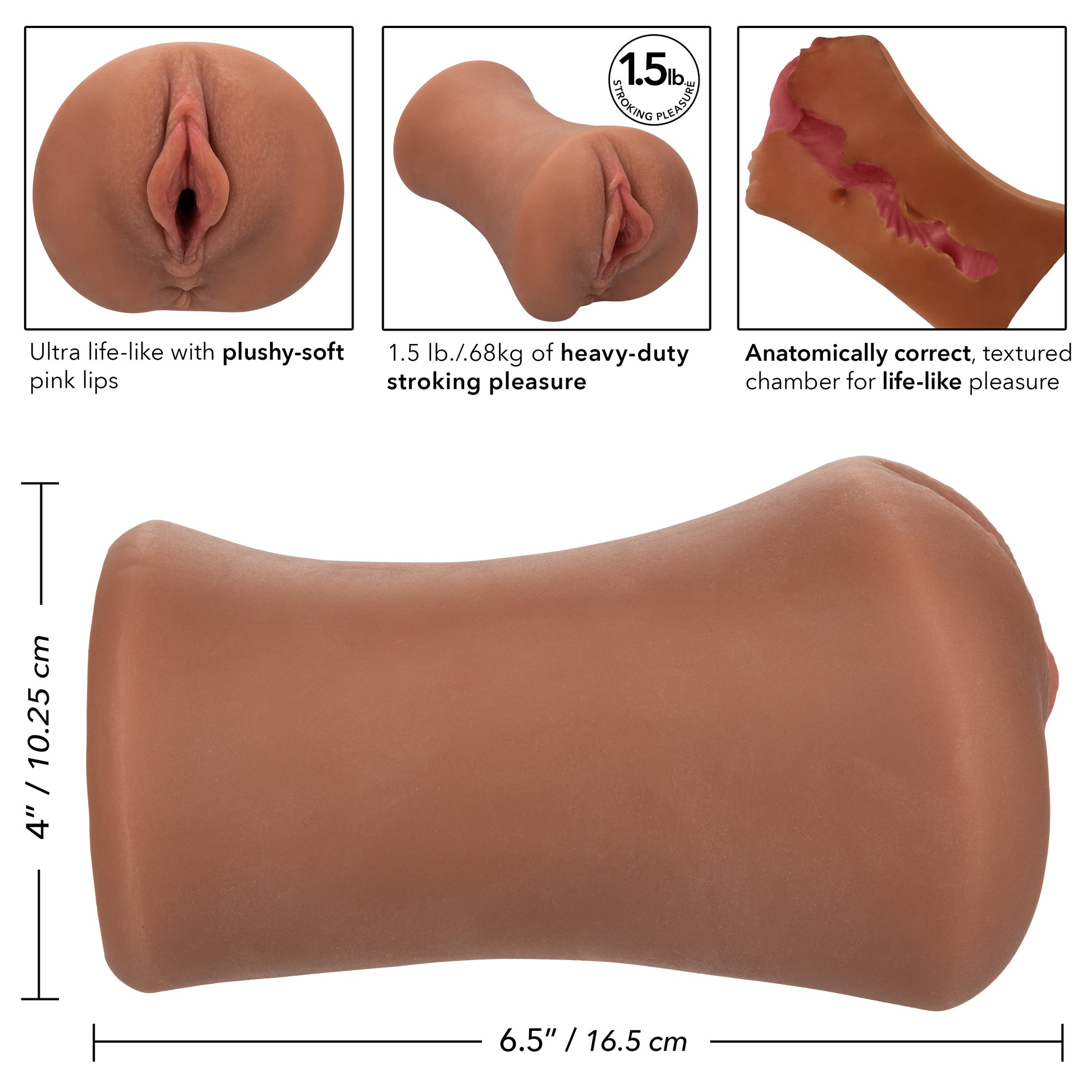 CalExotics Stroke It Juicy Pussy Stroker Sleeve – Brown