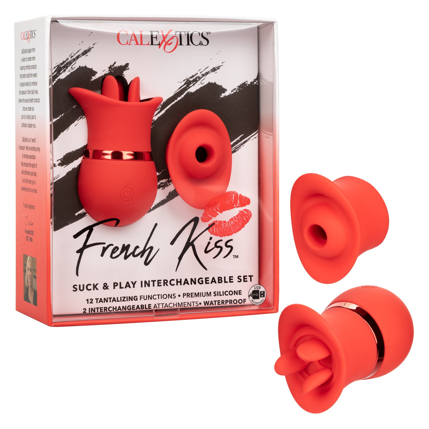 CalExotics French Kiss Suck and Play Interchangeable Set – Red – Multi-Function