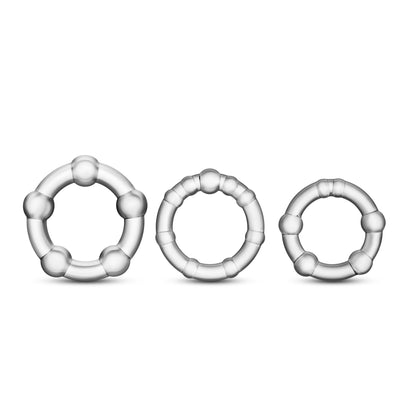 Blush Stay Hard Beaded Cock Rings - 3 Pack - Clear - Phthalate Free