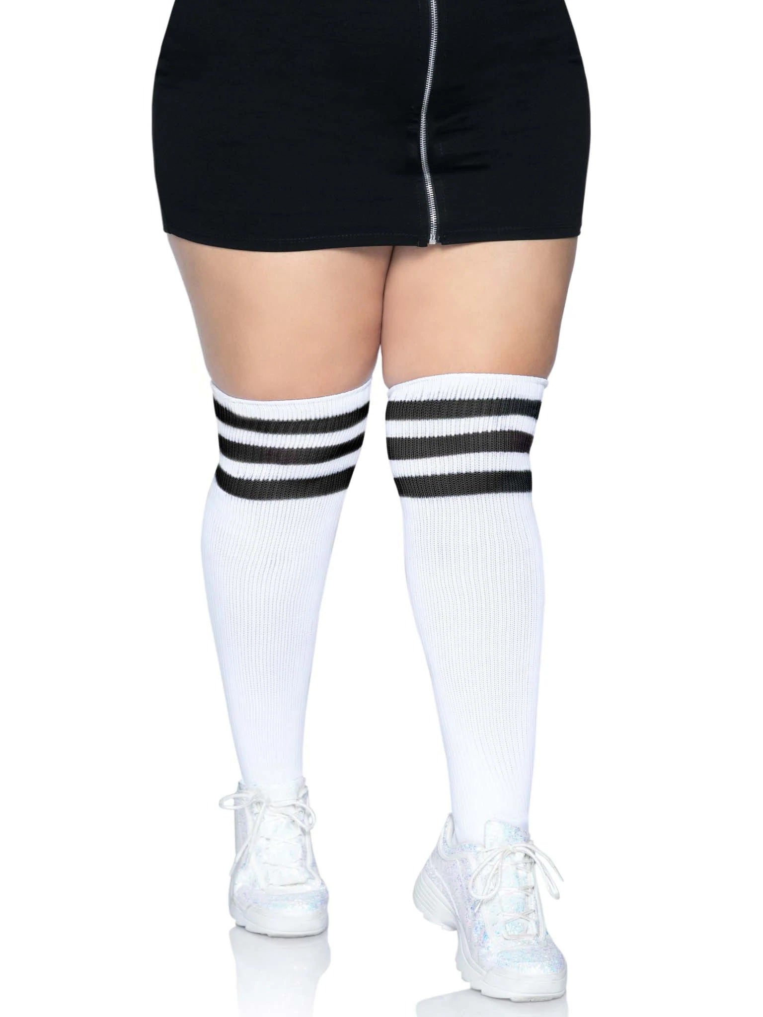 Leg Avenue Kellee Plus Size Over the Knee Athletic Socks - White/Black