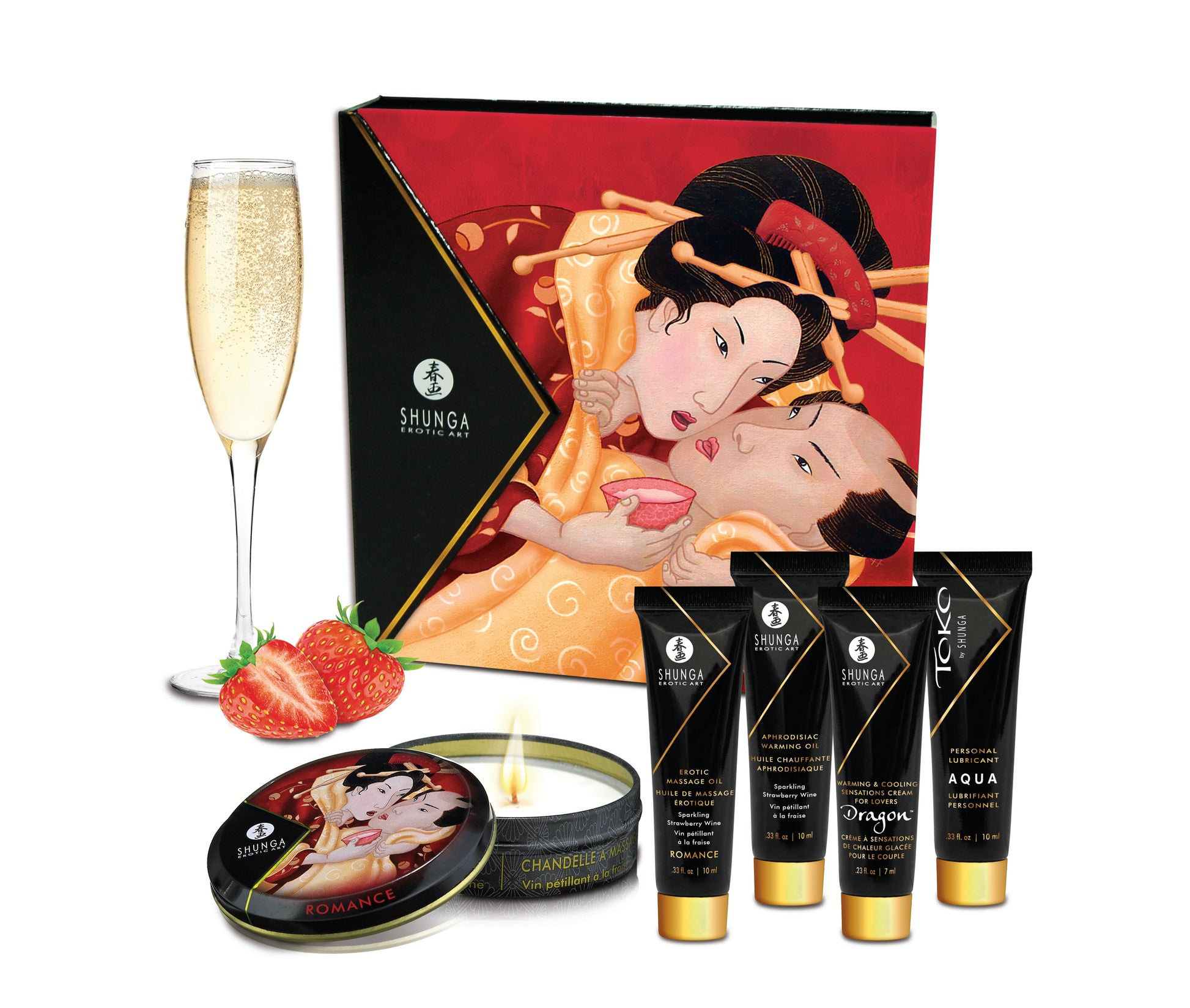 Shunga Geisha's Secrets Gift Set – Sparkling Strawberry Wine – 5-Piece Set
