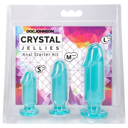 Doc Johnson Crystal Jellies Anal Starter Kit - Teal - 3 Sizes for Gradual Anal Training