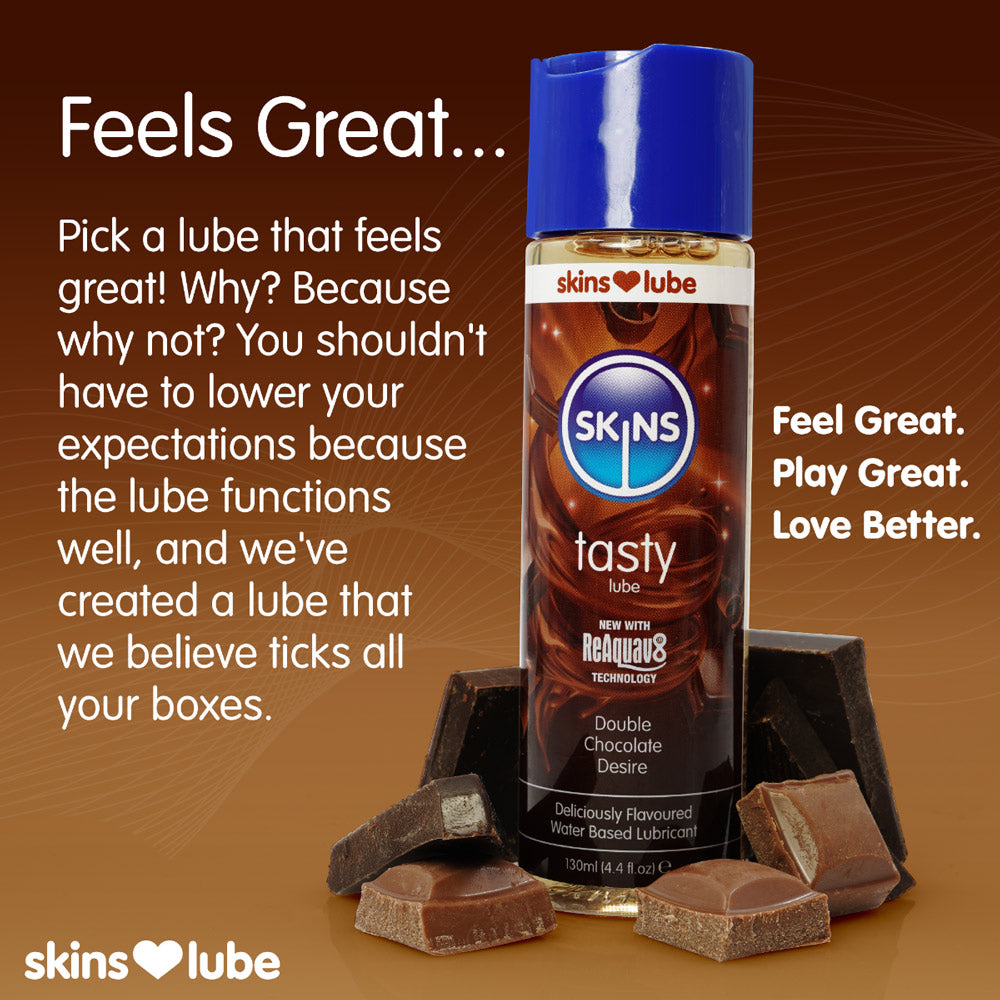 Skins Double Chocolate Water Based Lubricant 4.4oz – Chocolate Flavor, Vegan, Non-Staining Formula