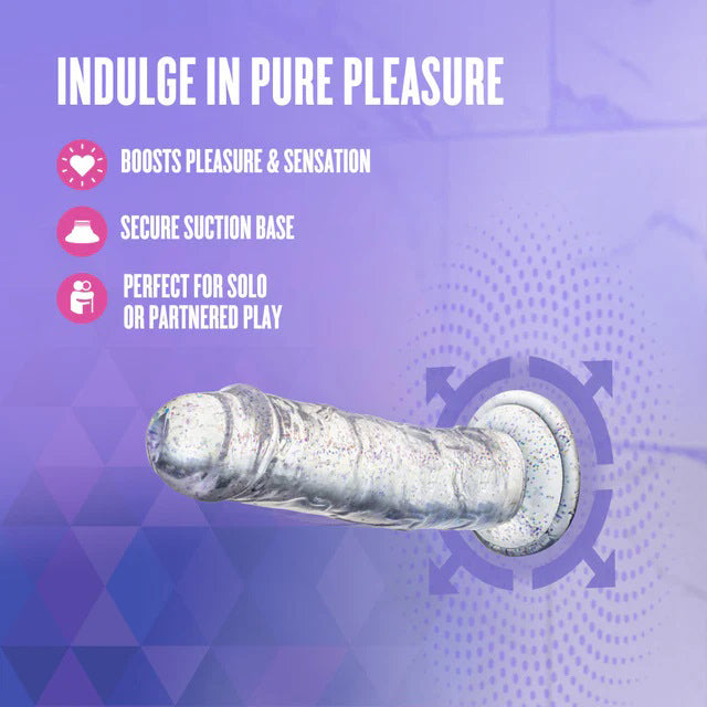 Blush Gala Sparkling Clear Vibrator with Suction Cup Base – Clear