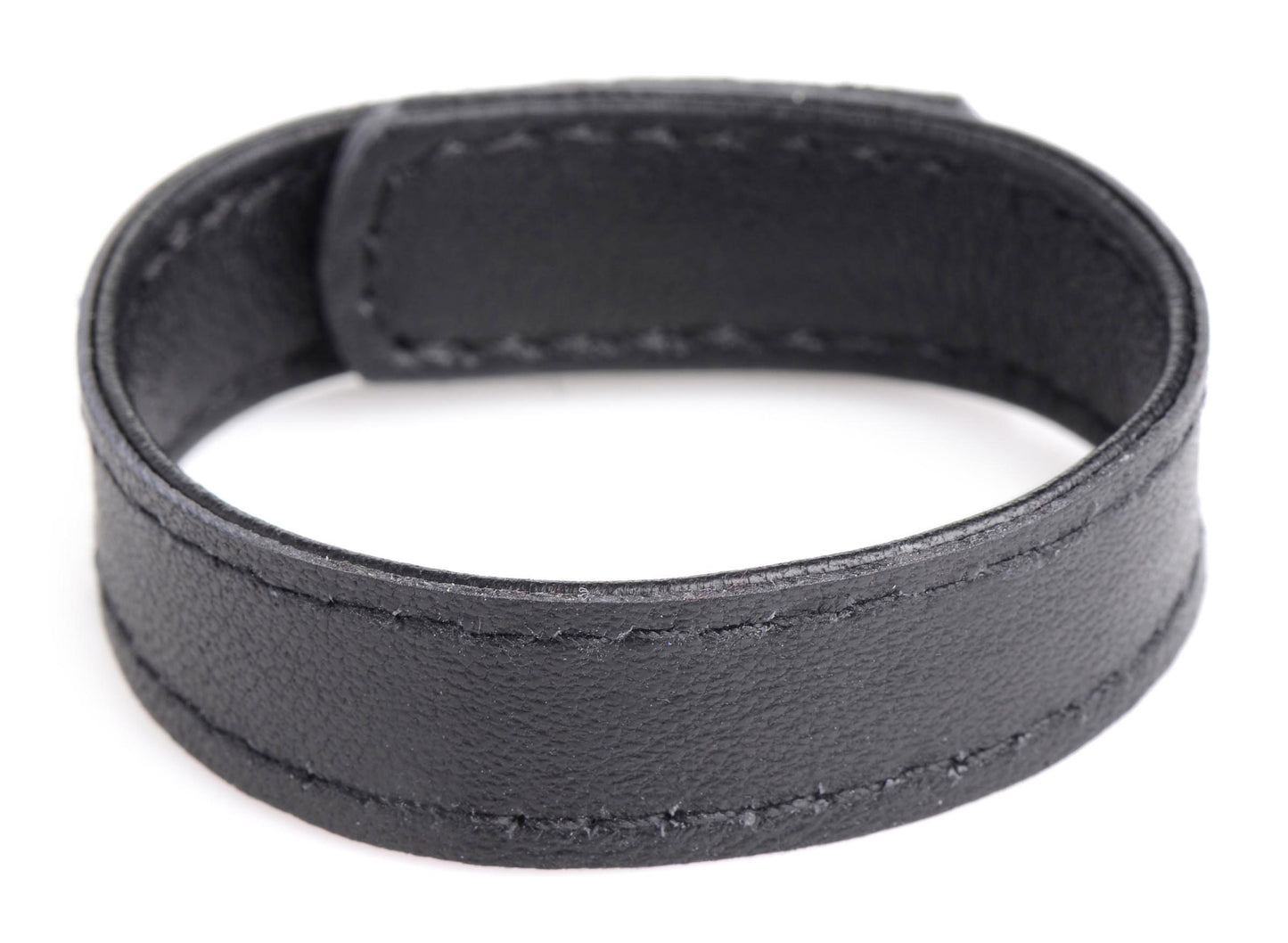 XR Brands Leather and Velcro Cock Ring - Adjustable Black Strap